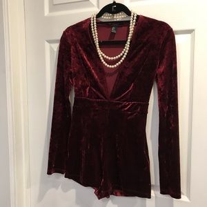 Red Velvet Long Sleeve Romper from Forever 21